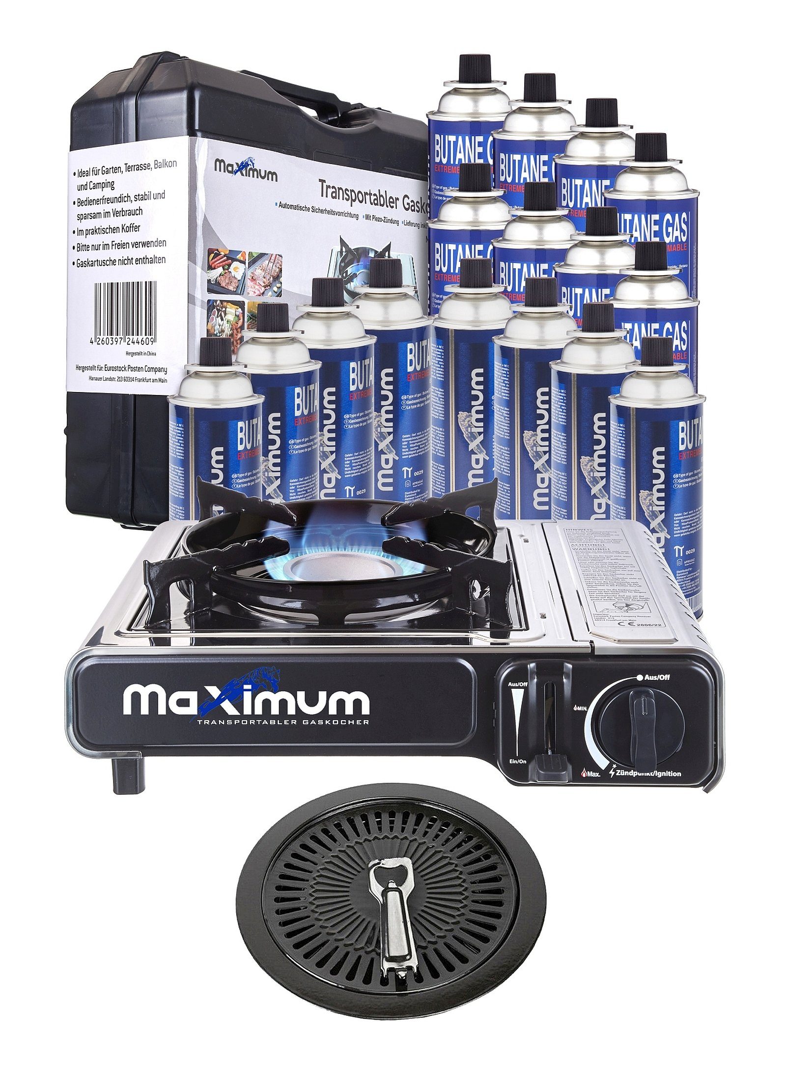 MaXimum Butan Gaskartuschen 12 Stück - 227g, MSF-1A Anschluss Für Camping & Garten